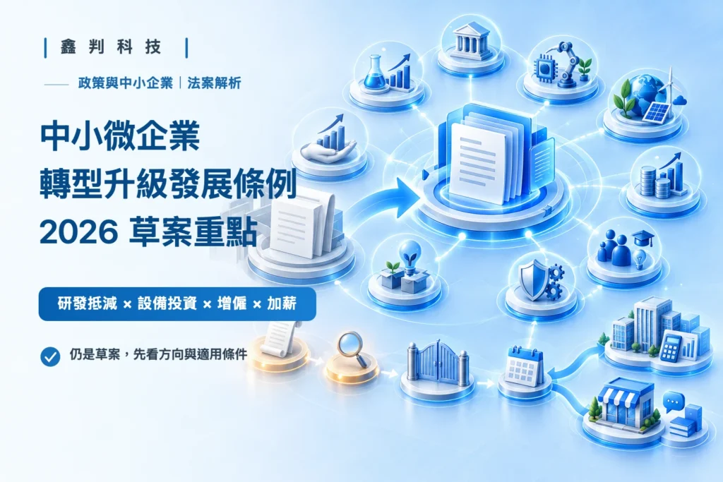 中小微企業轉型升級發展條例 2026 草案重點封面：研發抵減、設備投資、增僱、加薪